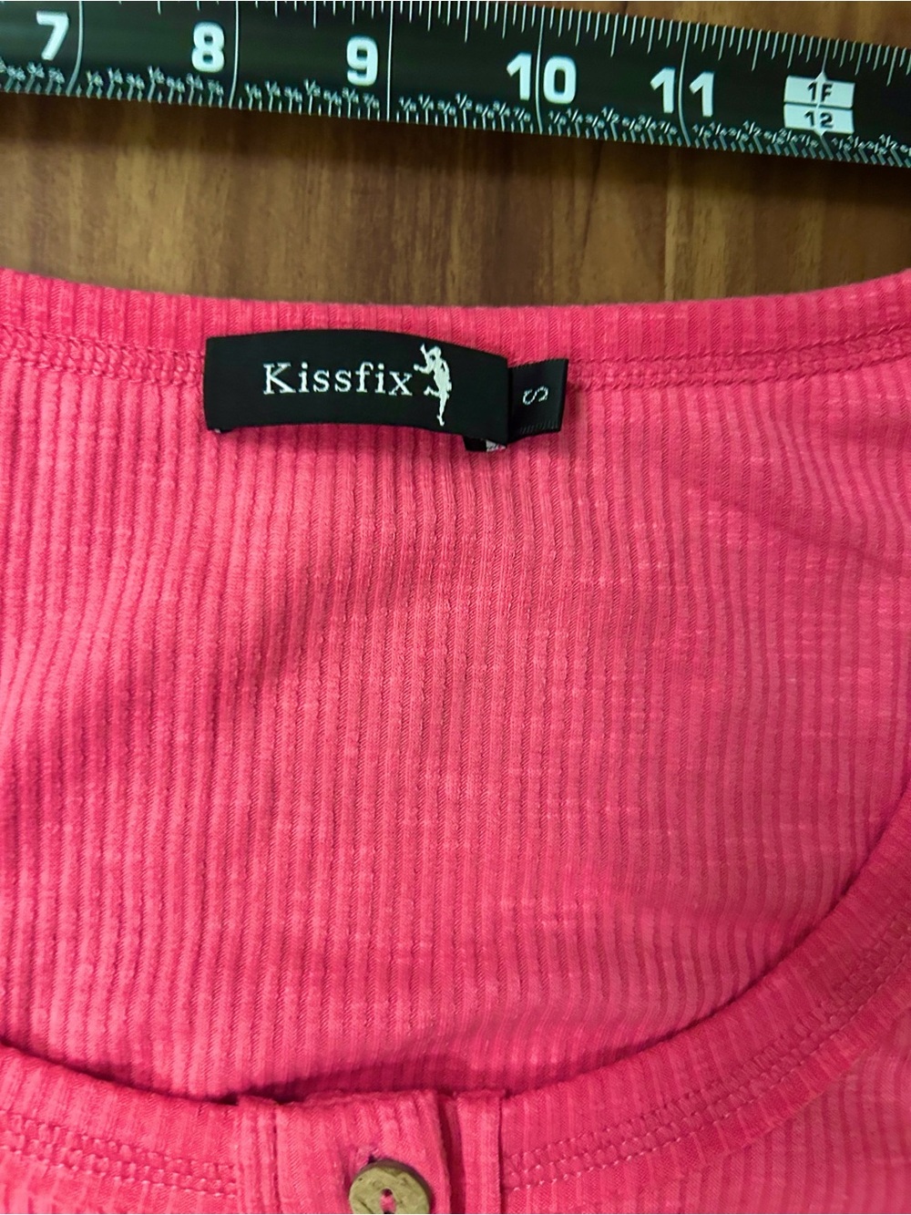 Pink Fitted Ribbed Long Sleeve Button details Henley knit - Picture 4 of 7